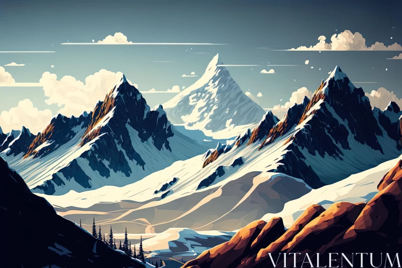 Mountain Range Wallpaper - Graphic Novel Inspired Illustrations AI Image