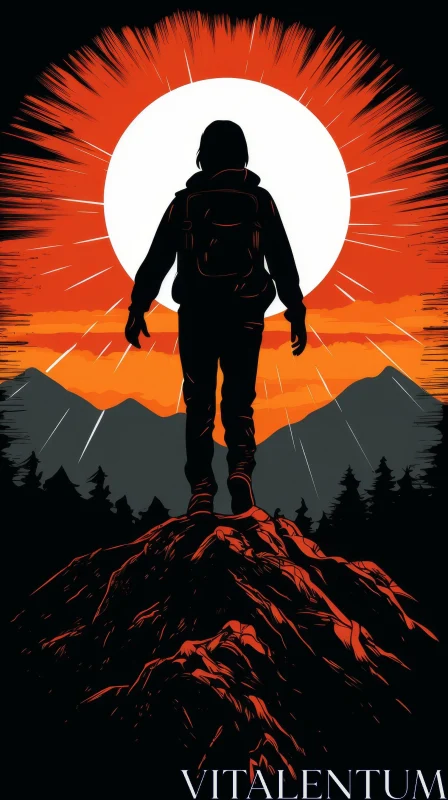 Mountaintop Sunset Illustration AI Image
