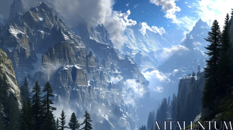 Serene Snow-Capped Mountain Landscape AI Image