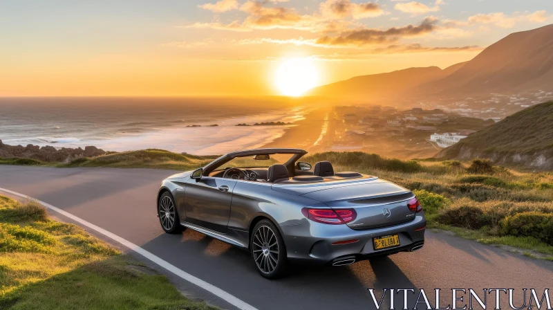 Silver Mercedes-Benz C-Class Cabriolet Driving on Coastal Road AI Image