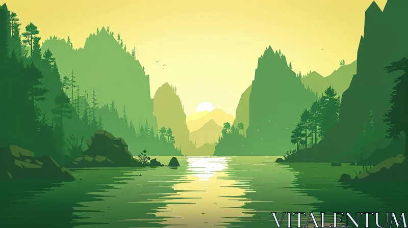 Tranquil Lake and Majestic Mountains Landscape AI Image