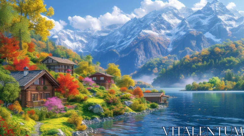 Tranquil Mountain Valley Lake Scene