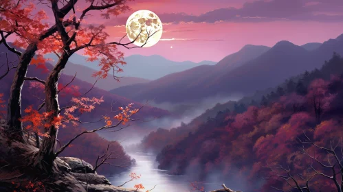 Tranquil Sunset Landscape Painting