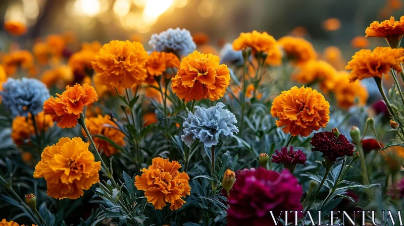 Beautiful Marigolds at Sunset AI Image
