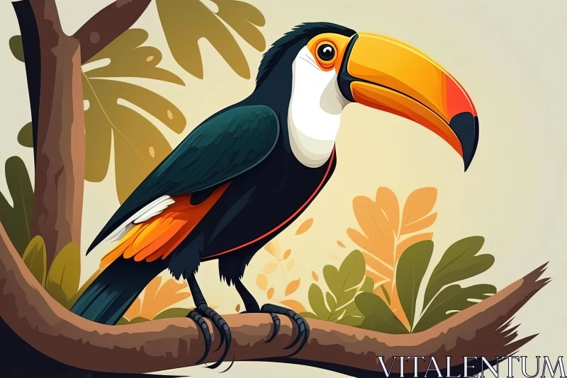 Captivating Toucan Bird Illustration on Tree Branch AI Image