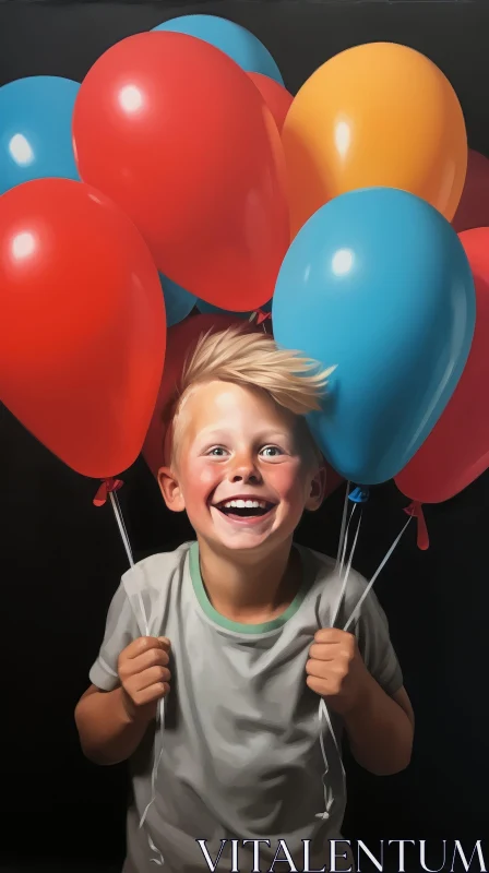 Cheerful Boy with Colorful Balloons AI Image