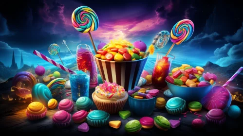 Delicious Desserts on Table Under Starry Night Sky