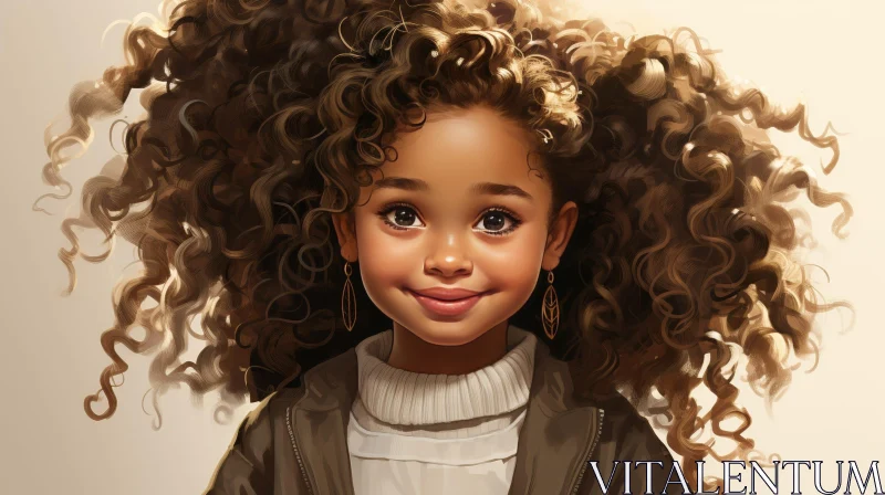 AI ART Detailed Portrait of Smiling Young Girl in Cartoon Style