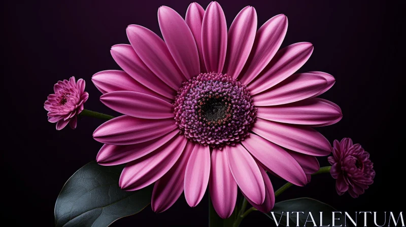 Pink Gerbera Flower Photo - Close-up Bloom on Dark Purple Background AI Image