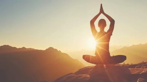 Yoga on Mountaintop at Sunset