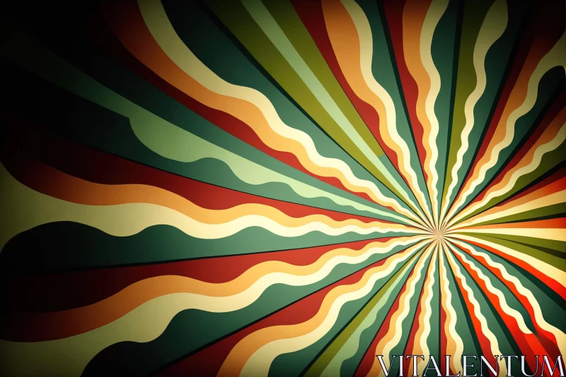 Abstract Retro Sunburst: Dark Green and Red Stripes and Shapes AI Image