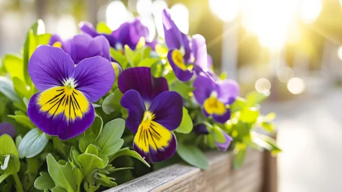 Beautiful Flower Bed with Purple and Yellow Pansies