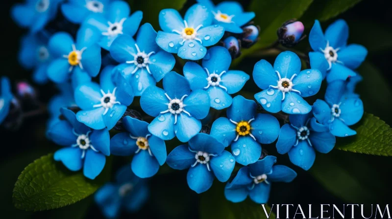 AI ART Delicate Blue Flowers with Yellow Centers - Close-up View