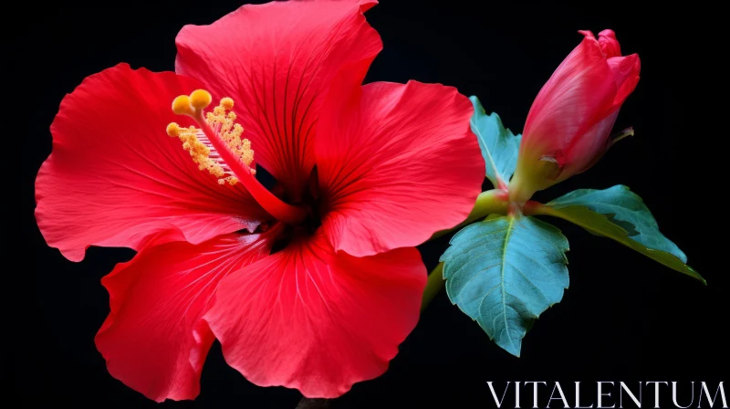 AI ART Red Hibiscus Flower in Full Bloom - Botanical Photography