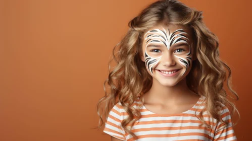 Smiling Girl with Tiger Face Painting