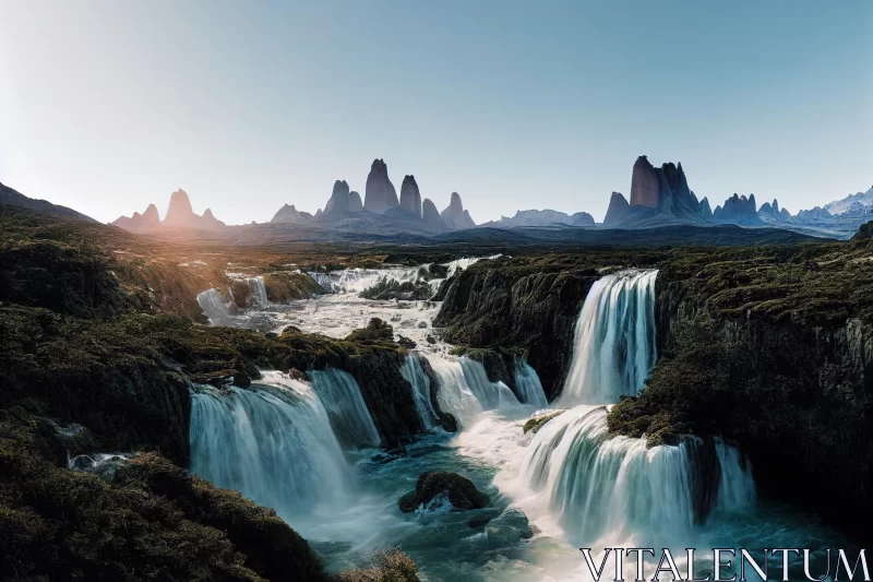 Breathtaking Waterfall in Majestic Mountain Landscape | Dreamlike and Tranquil AI Image