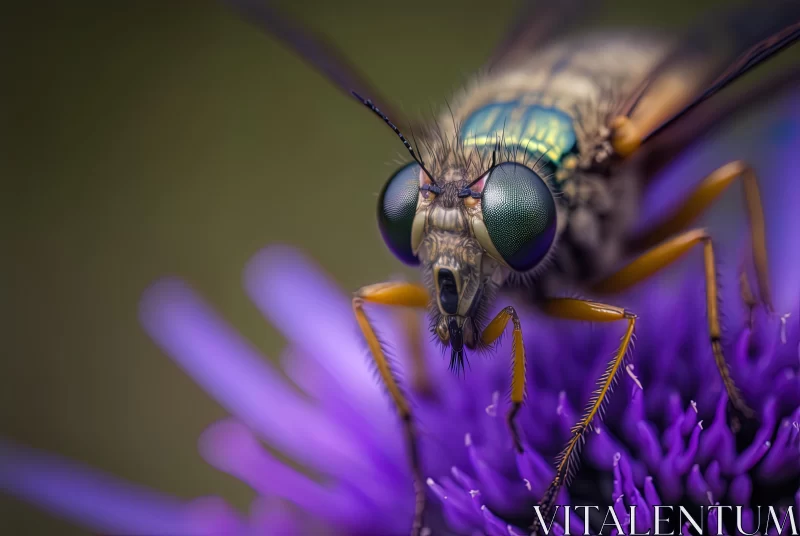 Captivating Close Up: Fly on Purple Thistle AI Image