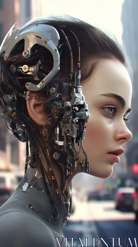 Cyberpunk Woman Portrait with Metallic Device AI Image