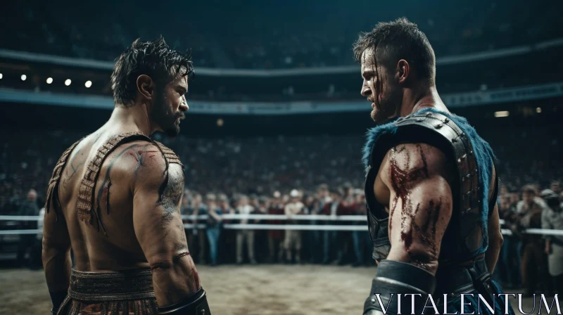 AI ART Intense Arena Face-Off: Muscular Men in a Fighting Stance