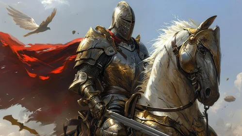 Knight in Armor on White Horse Painting