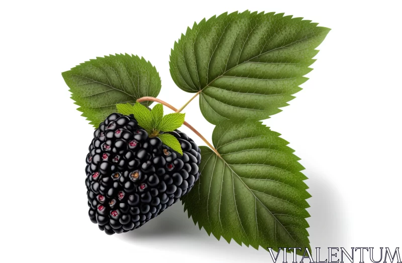 Realistic and Hyper-Detailed Blackberry with Leaves on White Background AI Image