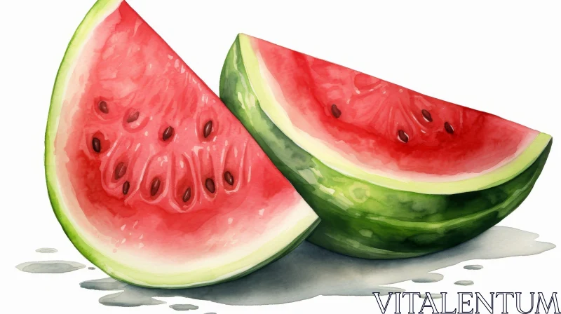 AI ART Watermelon Slices Watercolor Painting
