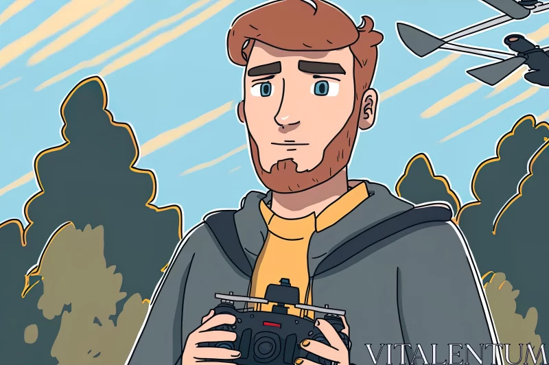 Captivating Animation of a Man with Drones - Pensive Portraiture Style AI Image