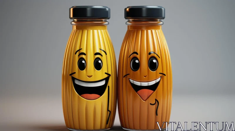 Cheerful Cartoon Juice Bottles | 3D Illustration AI Image