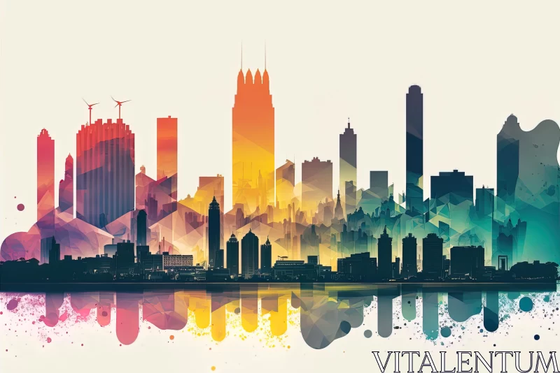 AI ART Colorful City Skyline Painting - Dreamlike Illustrations and Minimalistic Symmetry