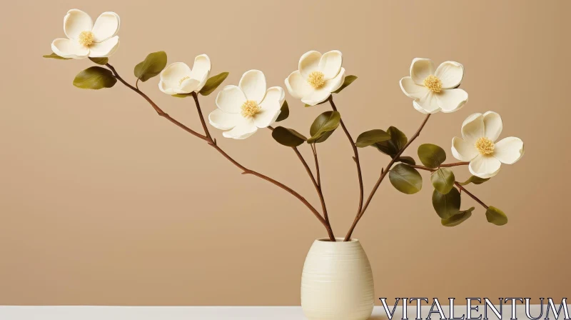 Elegant White Magnolia Flowers on Beige Background AI Image