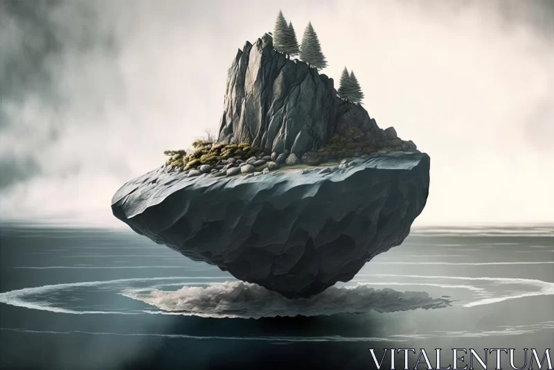 Floating Island Artwork: Surreal 3D Landscapes and Stone Sculptures AI Image