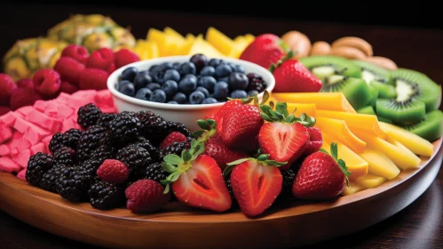 Fresh and Colorful Fruit Platter on Wooden Display