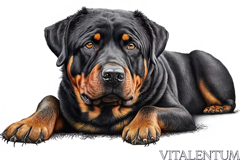 Intense Color Portrait: Rottweiler Dog Lying Down | Hyper-Detailed Painting AI Image