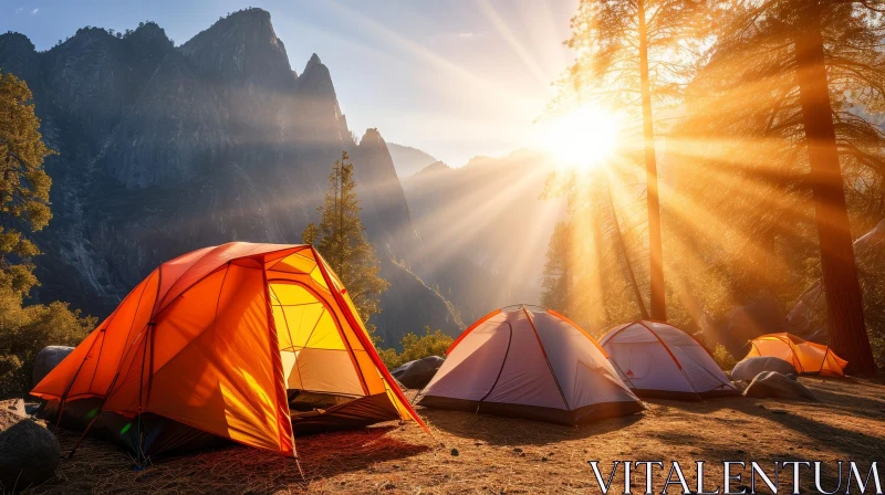 Mountain Camping Tents in Serene Wilderness AI Image