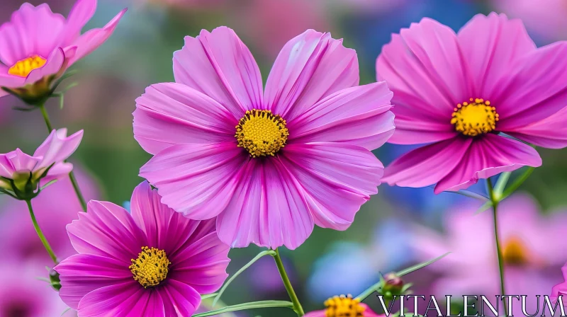 Pink Cosmos Flowers Close-up AI Image