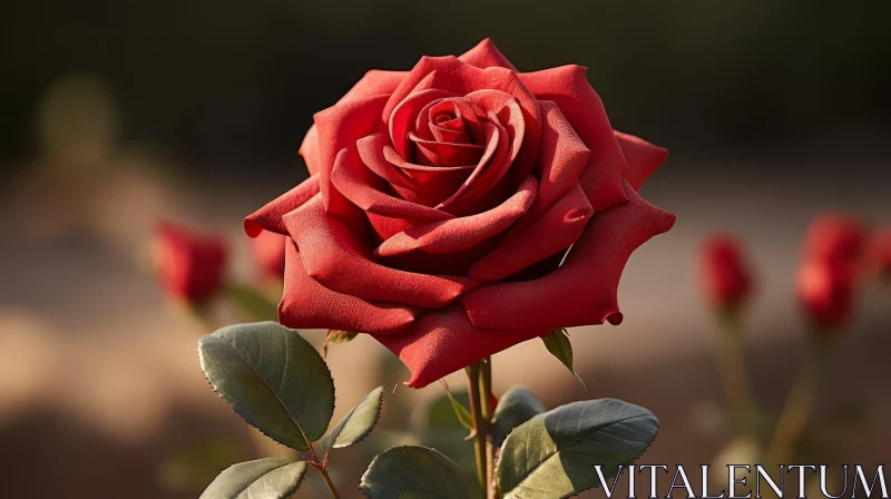 AI ART Red Rose Bloom Photography - Floral Elegance in Nature
