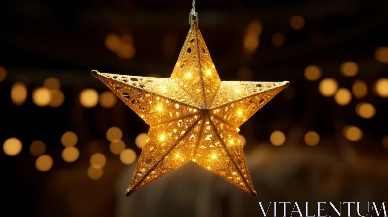 Sparkling Gold Christmas Star Ornament - Festive Holiday Decor AI Image