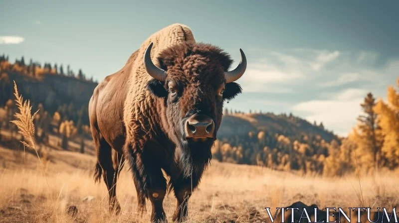 Majestic Bison in Field - Wildlife Photography AI Image