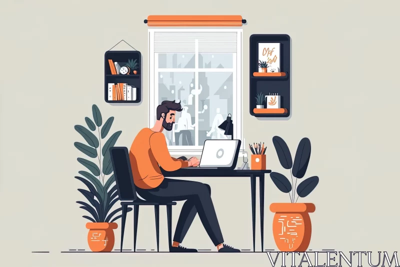 Moody Illustration of a Man Working at Home | Detailed Character Illustrations AI Image