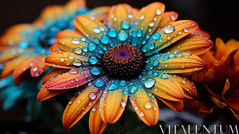 AI ART Multicolored Flower with Water Drops - Close-up Shot