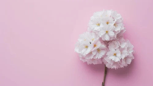 White Cherry Blossoms on Pink Background