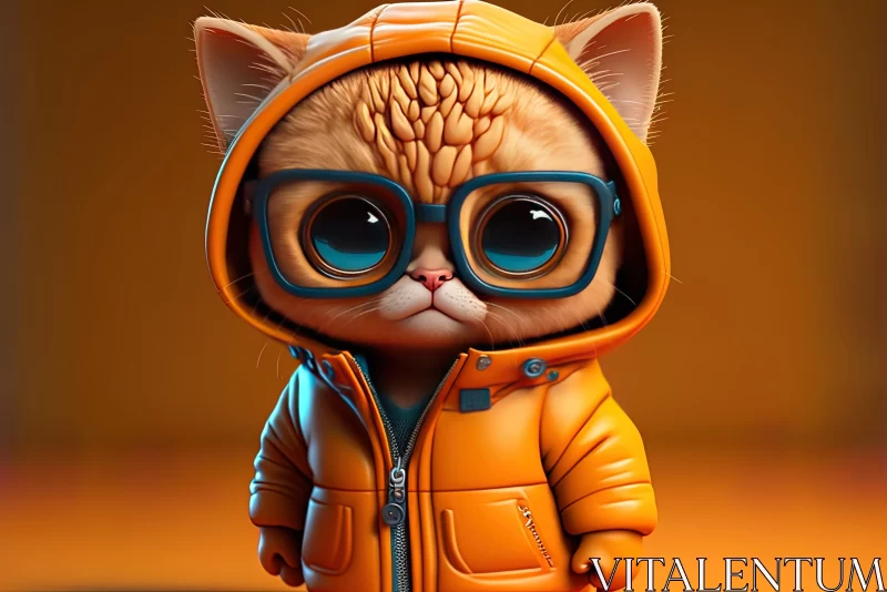 AI ART Charming Kitty with Glasses and Jacket - Lifelike Artwork