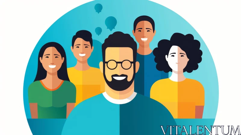 Diverse Group Vector Illustration of Five Smiling People AI Image