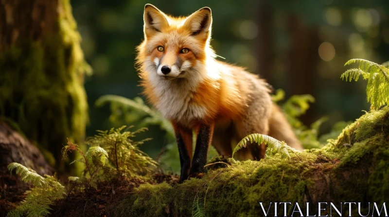 Majestic Red Fox in Forest - Curious Expression AI Image