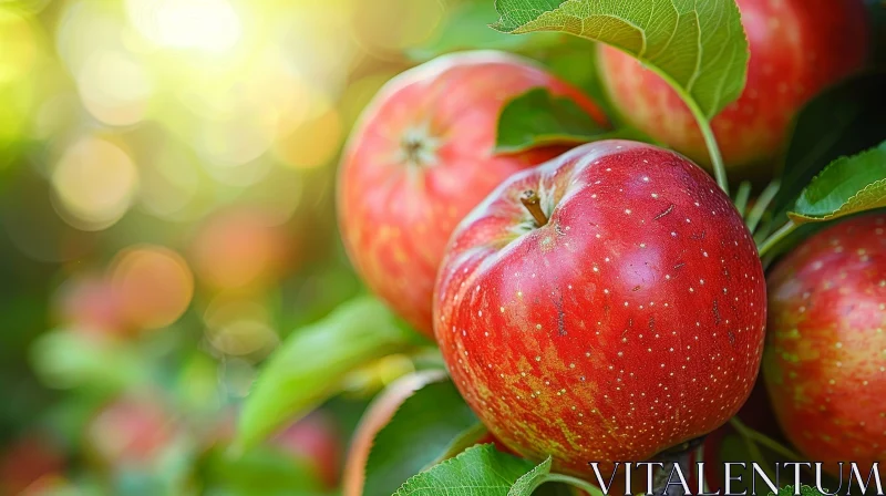 Red Apples on Tree Branch in Sunlight AI Image