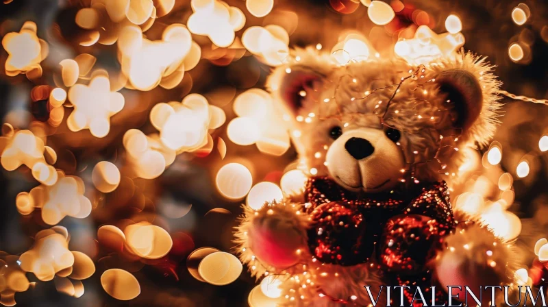 Teddy Bear Toy in Christmas Lights AI Image