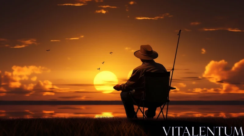 Tranquil Sunset Fishing Scene AI Image