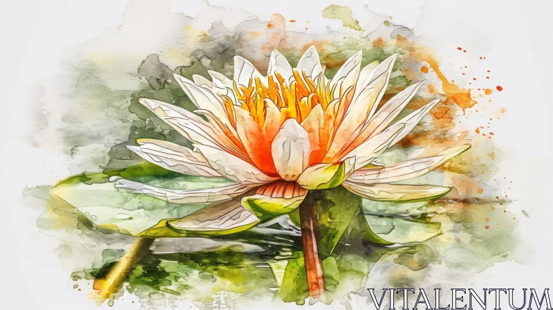 White and Yellow Water Lily Watercolor Painting AI Image