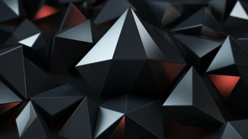 Black Polygonal Crystals with Glowing Red Cracks - Abstract Art