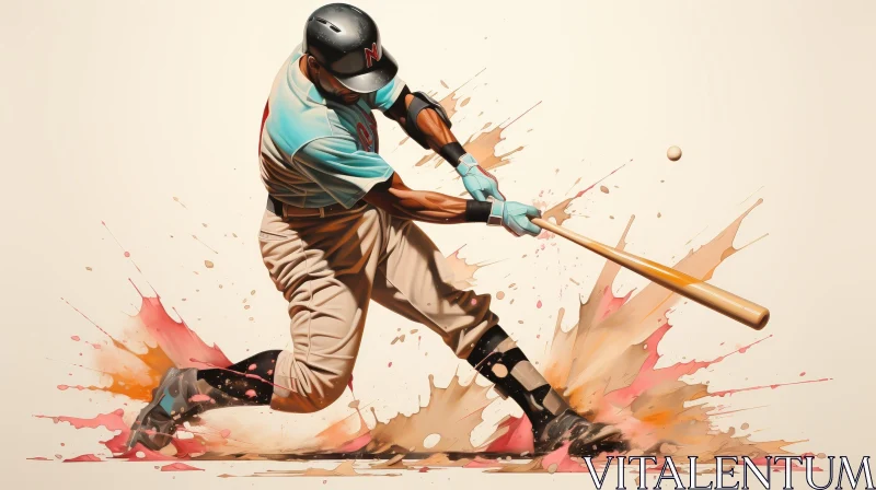 Dynamic Baseball Batter Painting - Artistic Sports Image AI Image